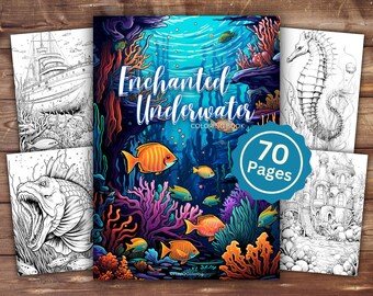 Enchanted Underwater Coloring Book | INSTANT DOWNLOAD | Printable Coloring Pages | Under The Sea Coloring Pages | Kid Ocean Life Coloring |