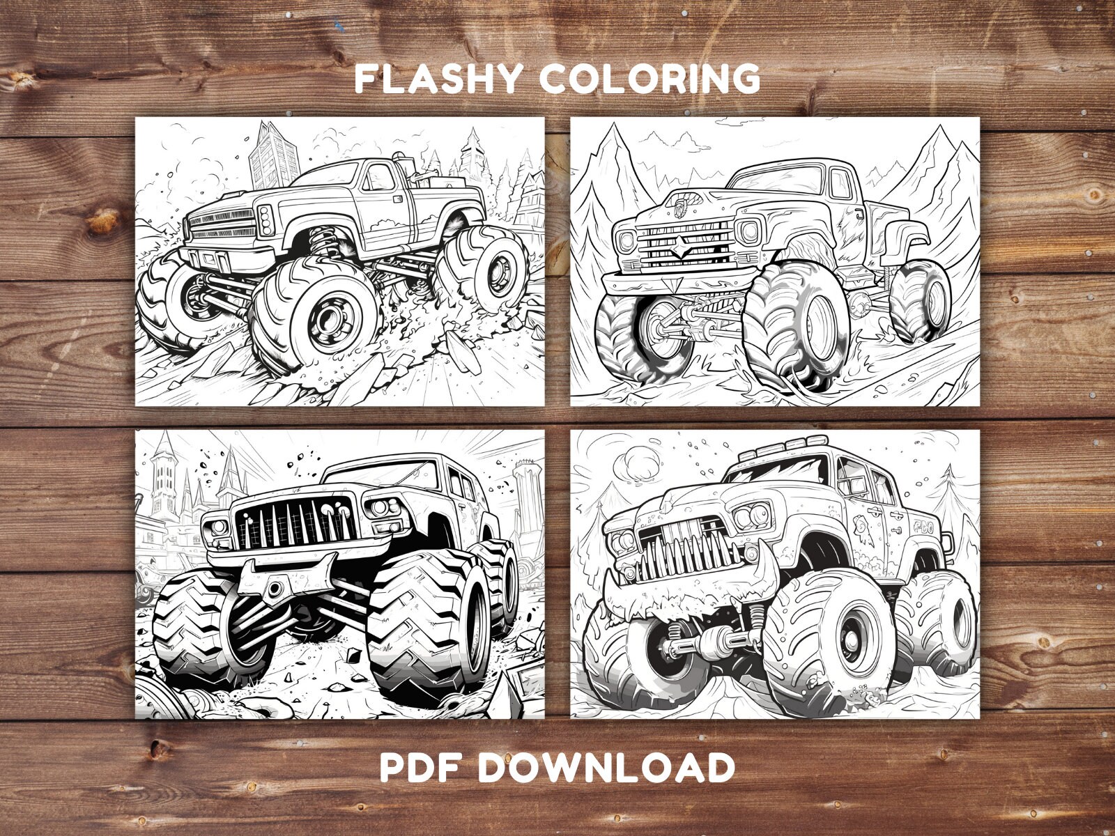 100 Monster Truck Coloring Sheet, Monster Truck Coloring Book, INSTANT ...