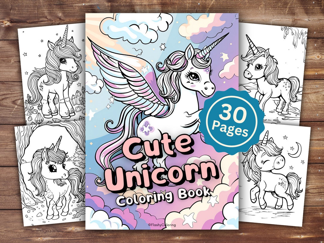 Cute Unicorn Coloring Book INSTANT DOWNLOAD Printable Coloring Pages ...