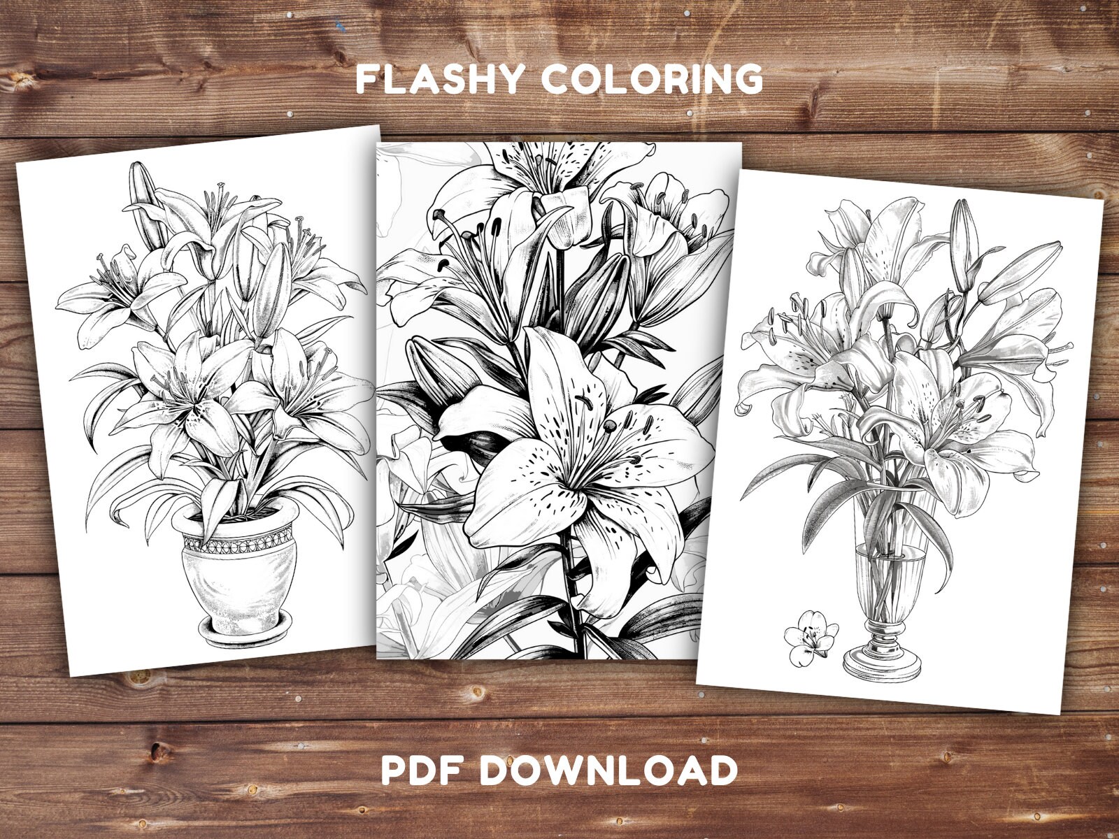 Lily Flower Coloring Book | INSTANT DOWNLOAD | Printable Coloring Pages ...