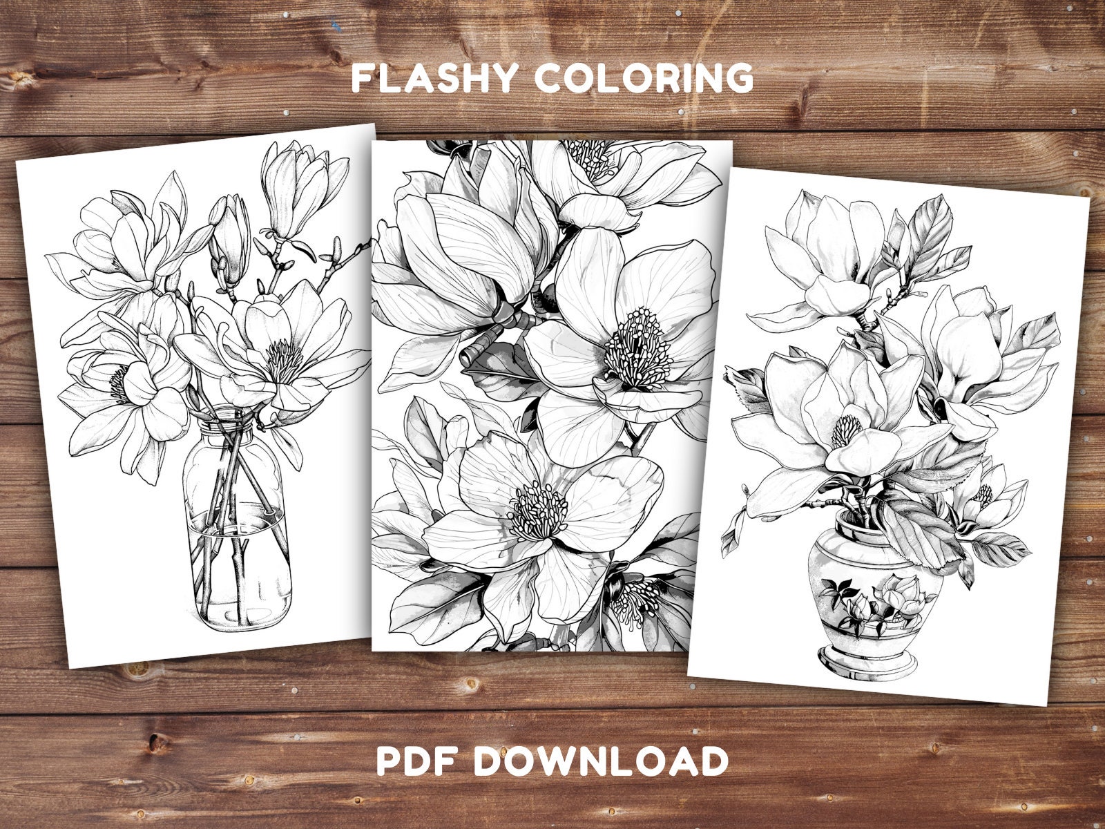Magnolia Flower Coloring Book | INSTANT DOWNLOAD | Printable Coloring ...