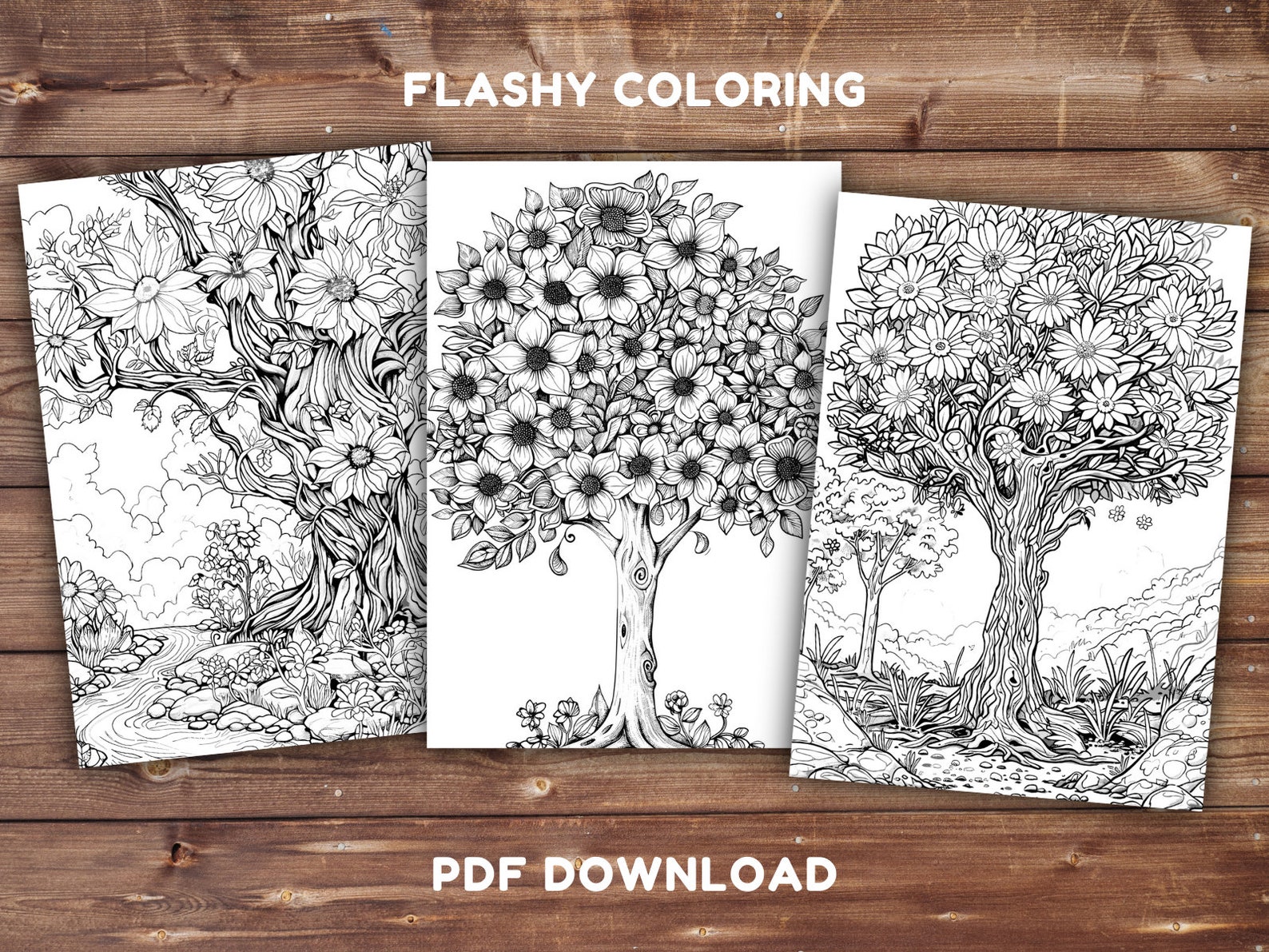 Flower Tree Coloring Book | INSTANT DOWNLOAD | Printable Coloring Pages ...