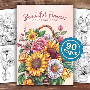 Målarbok för vackra blommor | DIREKT NEDLADDNING | Utskrivbara målarbilder | Målarbok för vackra blommor | Målarbok för vuxna och barn bild 1