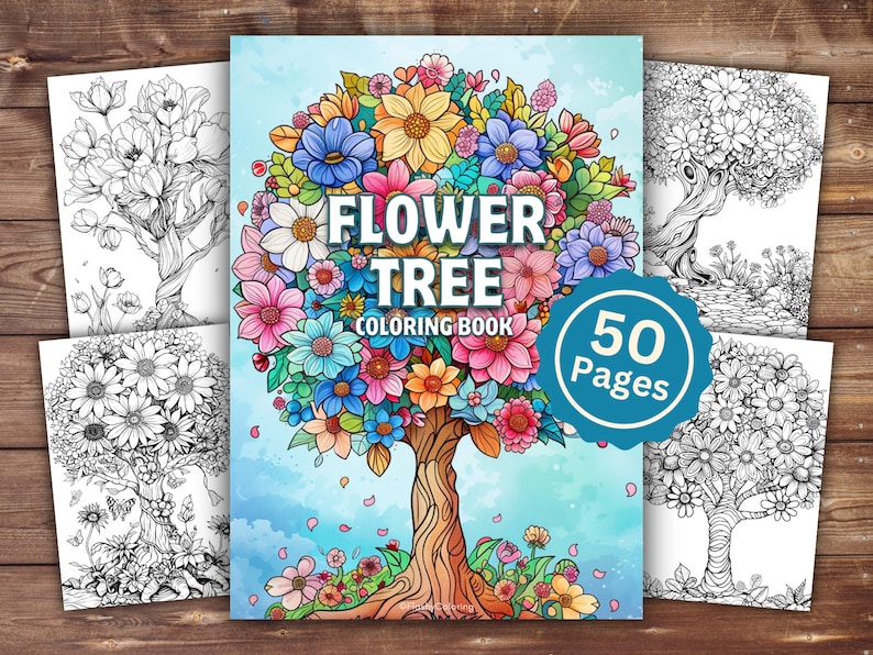 Flower Tree Coloring Book INSTANT DOWNLOAD Printable Coloring Pages