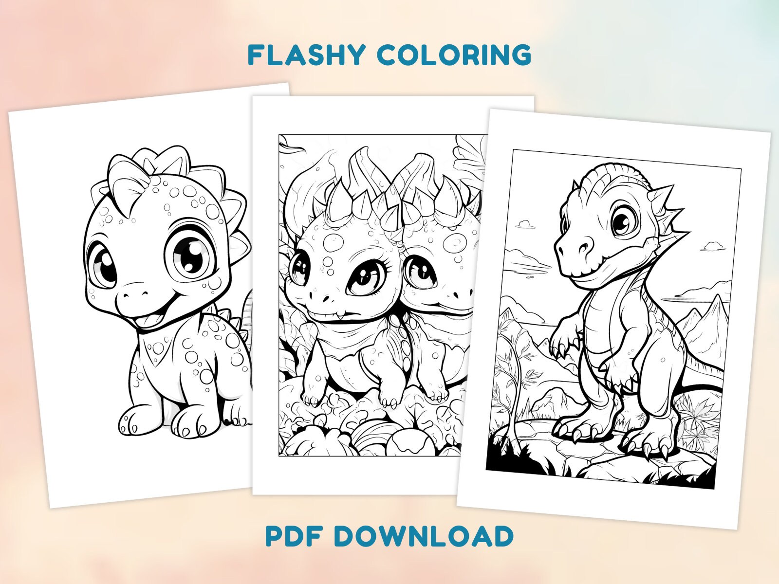 Cute Dinosaur Coloring Book INSTANT DOWNLOAD Printable Coloring Pages
