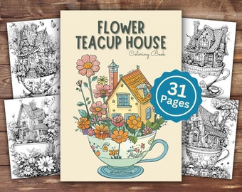 Flower Teacup House Coloring Book | INSTANT DOWNLOAD | Printable Coloring Pages | Flower Teacup House Coloring Pages | Adult & Kids Coloring