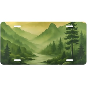 Mountain Forest License Plate: Evergreen Trees, Scenic Car Tag
