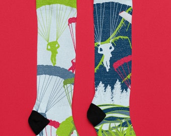 Colorful Mismatched Skydiver Novelty Socks, Cool Skydive Socks, Fun Socks for Skydivers