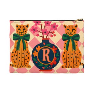 Whimsical Cat Accessory Pouch, Makeup Bag, Gift for Cat Lovers, Floral Print, Personalized Storage