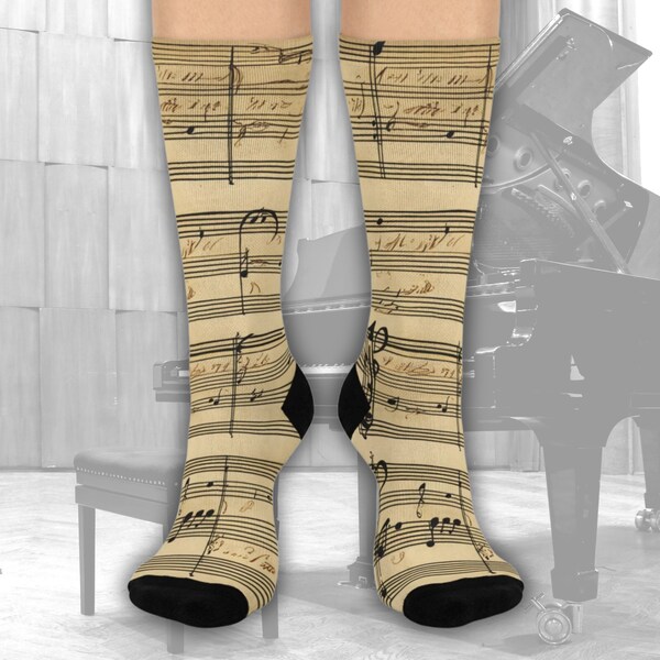 Chaussettes rembourrées pour musique écrite à la main Mozart, chaussettes fantaisie pour partition musicale, cadeau pour étudiants et professeurs de musique