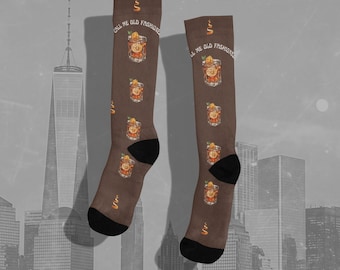 Old Fashioned Cocktail Novelty Crew Socks, Classic Funky Dress Socks, Fun Signature Drink Socks