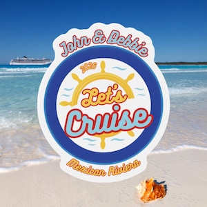 Personalized Cruise Door Magnet: Ship Helm & Ocean Waves - Custom Vacation Keepsake