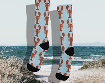 Colorful Lobster Print Novelty Crew Socks, Funky Groomsmen Wedding Dress Socks