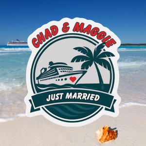 Personalisierter Just Married Cruise Türmagnet: Hochzeit Cabochon Dekor