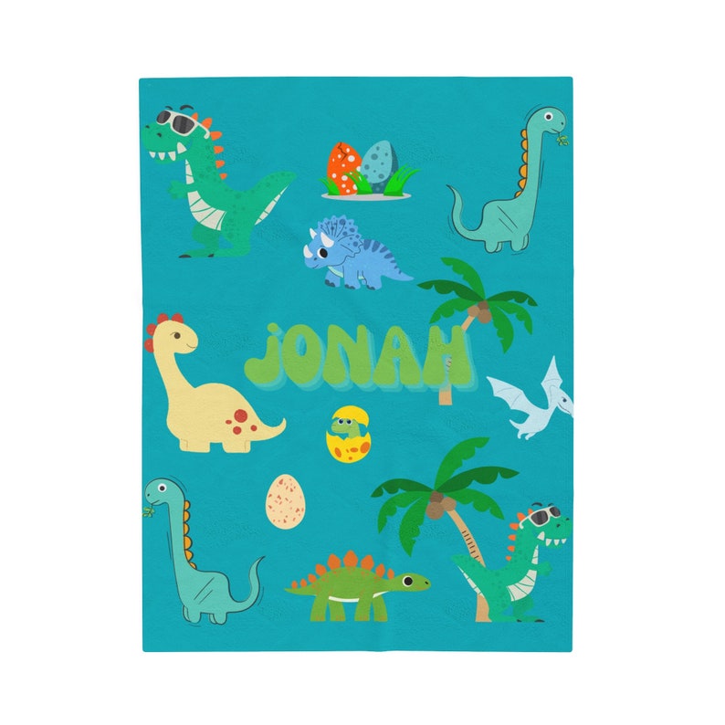 Customizable Kids Dinosaur Blanket With Name, Comfy Snuggle Blanket for