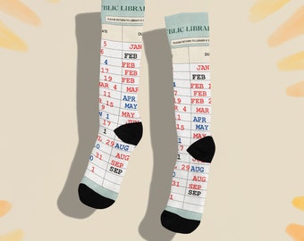 Cute Library Book Stamp Novelty Socks, Library Card Book Lover Gift Idea, Funny Book Socks for Women