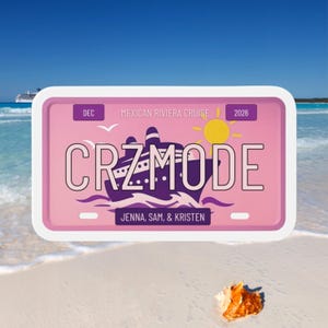 CRZMODE Cruise Door Magnet – Personalized License Plate Design, Custom Names, Destination, Month & Year, Funny Cruise Ship Cabin Decoration
