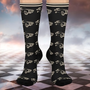 Vintage Mustang Socks, Dad Crew Socks for Car Enthusiasts