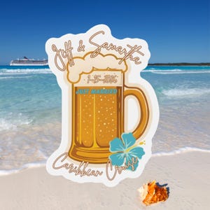 Cruise Türmagnet mit Personalisierbar: Just Married Bierkrug & Tropische Blume
