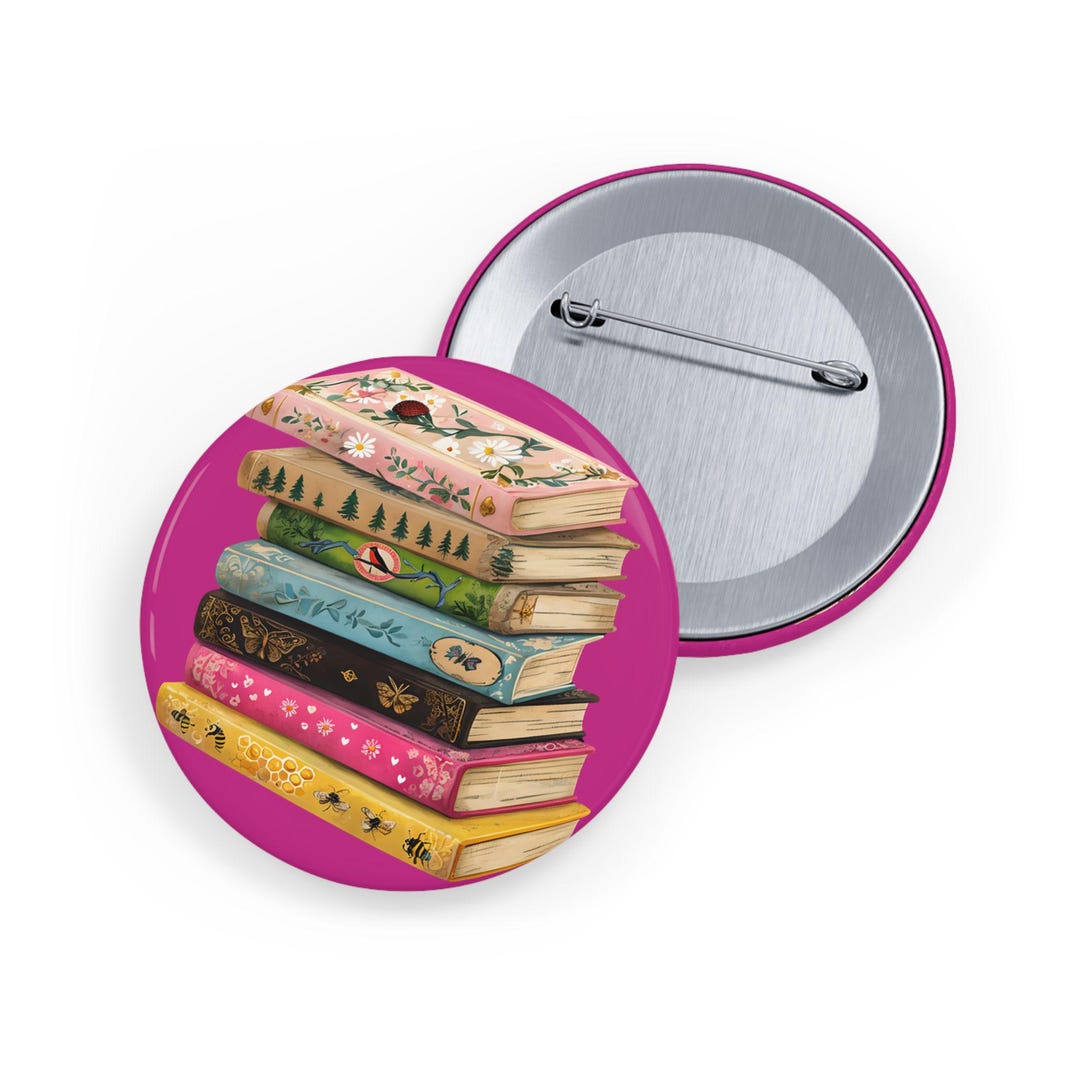 Library Book Pin Colorful Books Pin – Library Stack Button, Book Lover Gift, Reading ...