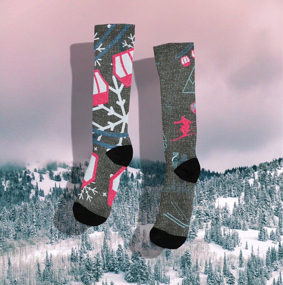 thumbnail image 2 of Thermal Ski Socks 3-Pack – Over The Calf, Breathable, Firm Compression, Unisex Winter Snowboarding Hiking Boot Socks 2 of 5