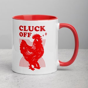 RETRO Rooster Graphic Red Ceramic Coffee Mug, Cluck Off, Funny Mugs, Funny Gifts, Gift For Her, Birthday Gifts, Cute Mugs