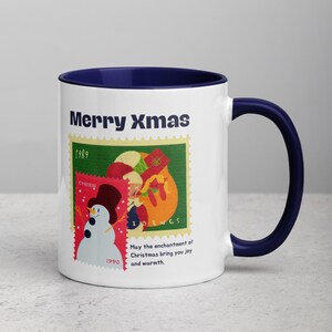 Taza de café de cerámica con postal navideña, regalos navideños, regalo navideño para ella, muñeco de nieve divertido