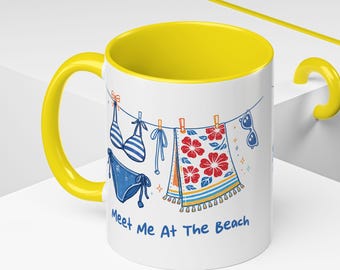 Meet Me At The Beach Accent Coffee Mug | Beach Clothes Line Design