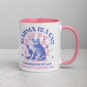 KARMA Is a Cat, Retro Design Ceramic Coffee Mug, 2 Colors Available, Gift For Her, CAT Lover Gifts, Funny Mugs