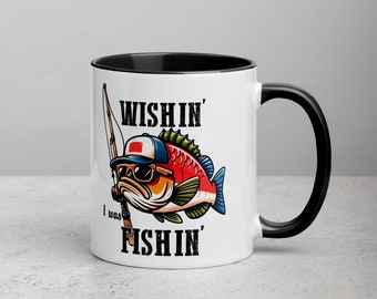 Wishin' I was Fishin' Coffee Mug, Funny Fisherman Dad Gift