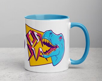 RETRO / Vintage Dinosaur Design, Cool Ceramic Coffee Mug, ROAR, Gift for Her, Birthday Gifts, Dinosaur Mugs, Office Gift