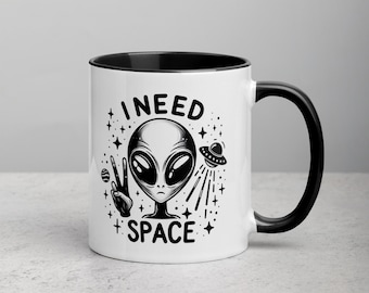 Taza de café "Necesito un extraterrestre", regalo sarcástico para introvertidos.