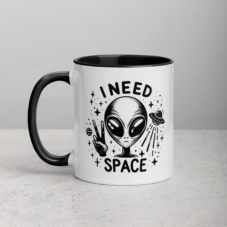 I NEED SPACE, Sarcastic Alien Design Ceramic Coffee Mug, Funny Mugs, Cute Gifts, Gift for Him, Gift for Her, Introvert Mugs