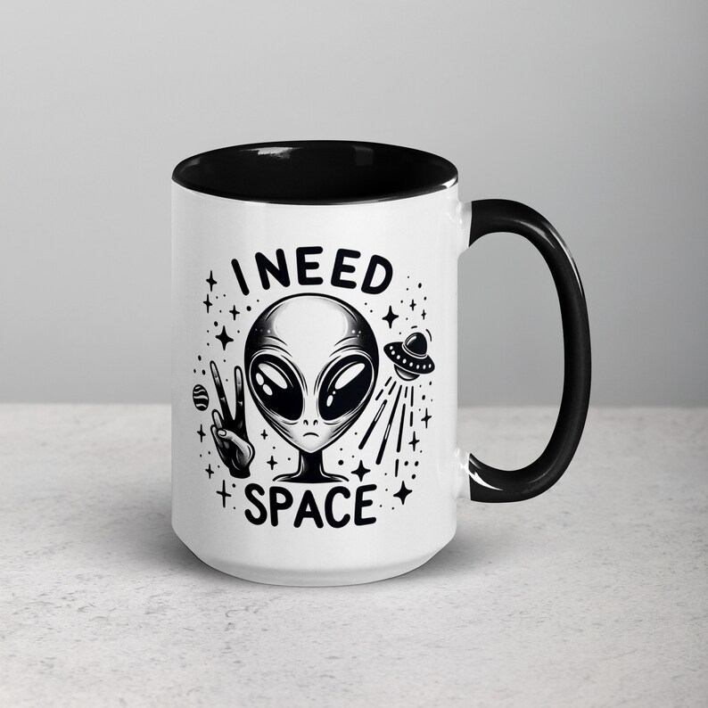 I NEED SPACE, Sarcastic Alien Design Ceramic Coffee Mug, Funny Mugs, Cute Gifts, Gift for Him, Gift for Her, Introvert Mugs