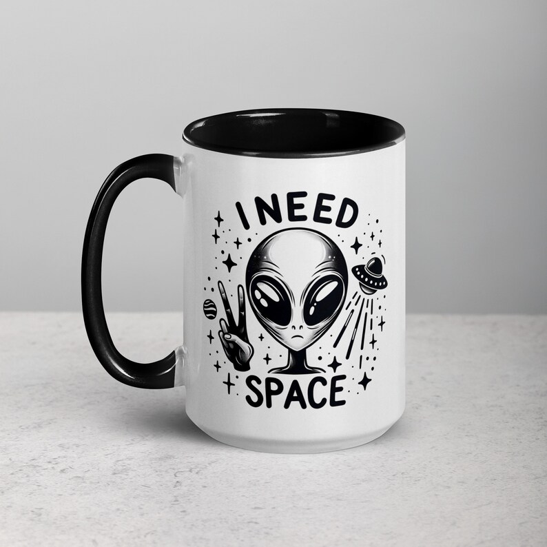 I NEED SPACE, Sarcastic Alien Design Ceramic Coffee Mug, Funny Mugs, Cute Gifts, Gift for Him, Gift for Her, Introvert Mugs