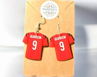 NFL Cincinnati Bengals Joe Burrow #9 Jersey Earrings – Hypoallergenic Silver-Coated, Bengals Merch, gift for her, sport fan