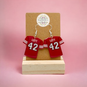 49ers Ronnie Lott jersey earrings, Silver coated Hypoallergenic Earring, gift for her, Birthday Gift for Her, Football gift, San Francisco
