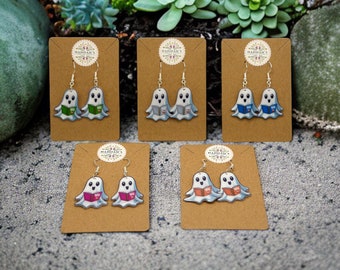 Cute Halloween Book Reading Ghost Earrings,Hypoallergenic silver coated, Resin Art, Spooky, Unique, Jewelry, gift for teacher, reading