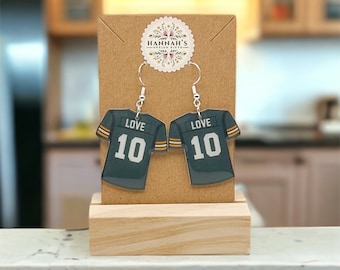 Green Bay Packers jersey earrings, Jordan Love, Silver coated Hypoallergenic Packers merch, gift for her, Birthday Gift, Packers gift