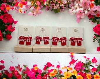 San Francisco 49ers jersey earrings, Purdy, McCaffrey, Kittle, Bosa, Silver coated Hypoallergenic, gift for her, Birthday Gift for Her
