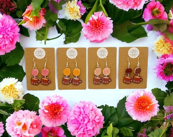 Cafe con Concha Earrings, Mexican Coffee and Sweet Bread Earrings