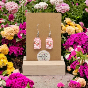 Cute Strawberry Milk Carton Silver Coated Earrings - Hypoallergenic, Unique Gift Idea