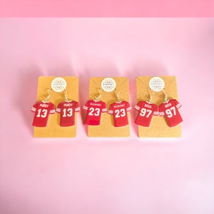 49ers jersey earrings, Purdy, McCaffrey, Bosa, Silver coated Hypoallergenic Earring, San Francisco 49ers, gift for her, Birthday Gift