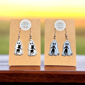 Cute Halloween Ghost Cat Earrings – Hypoallergenic Hooks – Spooky Fall Jewelry for Cat Lovers, gift for het, pet earrings