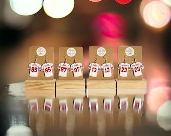 49ers White Jersey earrings, Purdy, Kittle, McCaffrey, Bosa, Hypoallergenic Earrings, San Francisco 49ers, gift for her, Birthday Gift
