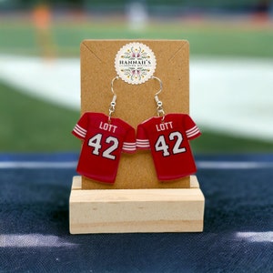 San Francisco 49ers Ronnie Lott jersey earrings, Silver coated Hypoallergenic Earring, gift for her, Birthday Gift for Her, Football gift