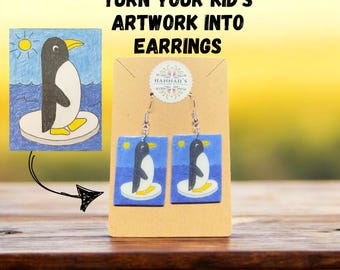Custom Kids Drawing Earrings – Personalized Art Jewelry with Hypoallergenic Hooks, gift for her, gift for mom