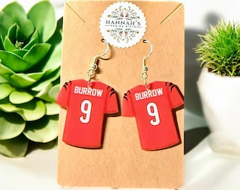 Joe Burrow Bengals Jersey Earrings – Hypoallergenic, NFL Fan Gift