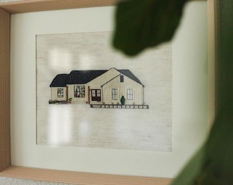 Custom Home Portrait House Cross Stitch Embroidery Housewarming Gift