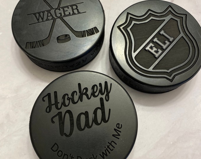 Hockey Pucks - Personalized Hockey Pucks, Custom Engraved - Design a Puck  on both sides - Personalized Gifts - Kids Gifts - Hockey Pucks